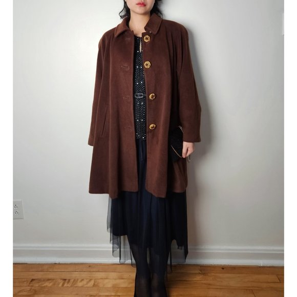90s vintage angora wool swing coat women brown oversized winter long coat, retro - Picture 10 of 10